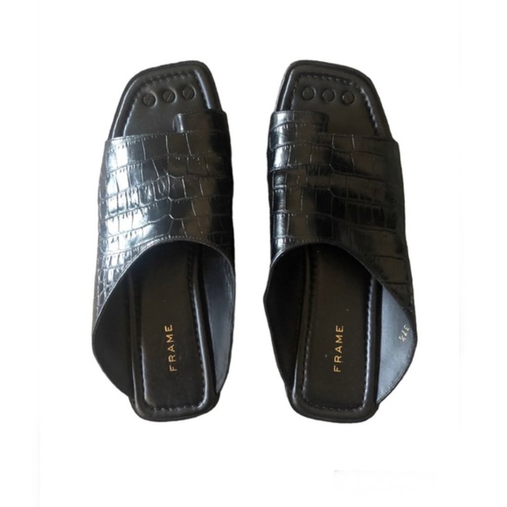 FRAME Le Hewitt Croc-Embossed Leather Slides 37.5